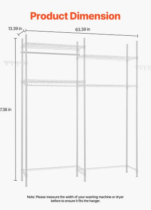 Over Washer and Dryer Storage Shelves, 4 Tiers Laundry Room Drying Rack with Hanger Rod and Hooks, Two Rows Adjustable Washer Shelves Space Saver, for Laundry Room Storage & Organization, White