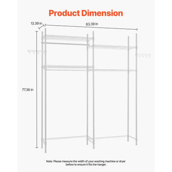 Over Washer and Dryer Storage Shelves, 4 Tiers Laundry Room Drying Rack with Hanger Rod and Hooks, Two Rows Adjustable Washer Shelves Space Saver, for Laundry Room Storage & Organization, White
