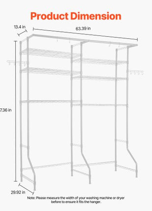 Over Washer and Dryer Storage Shelves, 6 Tiers Laundry Room Drying Rack with Hanger Rod and Hooks, Two Rows Adjustable Washer Shelves Space Saver, for Laundry Room Storage & Organization, White