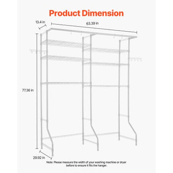 Over Washer and Dryer Storage Shelves, 6 Tiers Laundry Room Drying Rack with Hanger Rod and Hooks, Two Rows Adjustable Washer Shelves Space Saver, for Laundry Room Storage & Organization, White