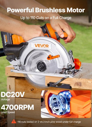 Cordless Circular Saw, 6-1/2 inch Blade, 4700 RPM Speed, 0-45 Degree Bevel Capability, Brushless Motor, LED Light, Electric Circular Saw Kit with Battery and Charger Included, for Wood Cutting
