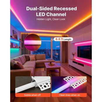 Plaster-in LED Aluminum Channel, 10-Pack 6.6 ft/2M, Trimless Recessed Drywall LED Strip Diffuser Channel, with Milky Cover, End Caps and Mounting Clips, Aluminum Profile, for Wall and Ceiling