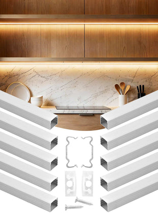 10-Pack 6.6 ft/2M Plus-Size U Shape LED Aluminum Channel, with Milky Cover, End Caps and Mounting Clips, Aluminum Profile for LED Strip Light, Easy Installation, for Under Cabinet Ceiling Coves