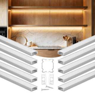 10-Pack 3.3 ft/1M U Shape LED Aluminum Channel, with Milky Cover, End Caps and Mounting Clips, Aluminum Profile for LED Strip Light Installations, Easy Installation, for Under Cabinet Counter