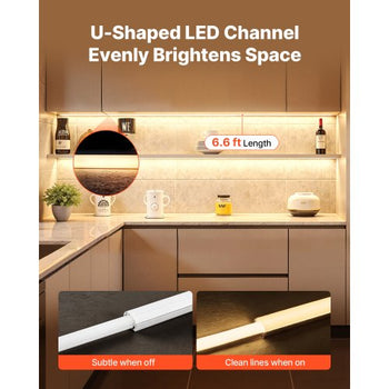 20-Pack 6.6 ft/2M U Shape LED Aluminum Channel, with Milky Cover, End Caps and Mounting Clips, Aluminum Profile for LED Strip Light Installations, Easy Installation, for Under Cabinet Counter