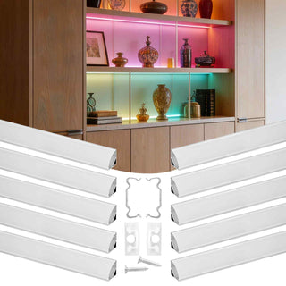 10-Pack 6.6 ft/2M V Shape LED Aluminum Channel, with Milky Cover, End Caps and Mounting Clips, Aluminum Profile for LED Strip Light Installations, Easy Installation, for Under Cabinet Counter
