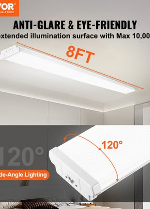 8FT LED Wraparound Light, 110W 10,000LM, Flush Mount LED Shop Light, 4 Pack 6500K Daylight LED Kitchen Ceiling Lighting Fixtures, for Garage Office Laundry Fluorescent Tube Replacement, FCC