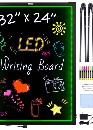 32"x24" LED writing board with colorful markers, tripod stand, and accessories for creative displays and messages.