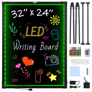 32"x24" LED writing board with colorful markers, tripod stand, and accessories for creative displays and messages.