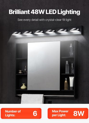6-Light LED Modern Vanity Light Fixtures, 40.35-Inch, Black Finish Bathroom Wall Lighting Fixture Over Mirror, with IP44 Waterproof, for Bathroom, Living Room, Bedroom, Hallway, Cool White 6000K