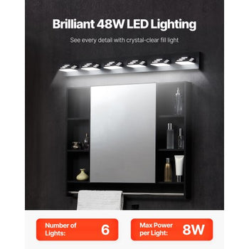 6-Light LED Modern Vanity Light Fixtures, 40.35-Inch, Black Finish Bathroom Wall Lighting Fixture Over Mirror, with IP44 Waterproof, for Bathroom, Living Room, Bedroom, Hallway, Cool White 6000K