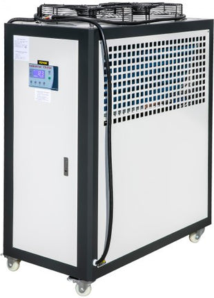 Air Cooled Water Chiller 5 Ton Portable, 5Hp 53L Tank Industrial Chiller, Finned Condenser w/Micro-Computer Control, 15KW Cooling Capacity Stainless Steel Tank Chiller Machine for Cooling Water