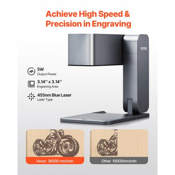 Portable Laser Engraver, 600 mm/s High Speed, 5W Handheld Engraving Machine, DIY Laser Engraver and Cutter Basic Set, for Mental, Single Blue Laser Wood, Leather, Arylic, Fiber, Jewelry, Glass