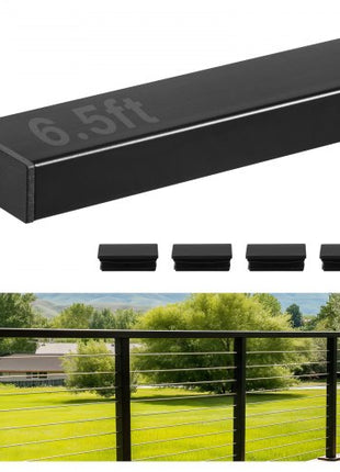 6.5 ft Stainless Steel Handrail, Rectangular Top Stair Deck Hand Rail for Outdoor/Indoor Steps with End Cap,Matte Black Coating Adjustable Metal Stair Rail for Cable Railing Kit