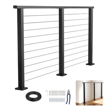 6.5 ft Complete Cable Railing Kit with Post, 36 inch Tall Matte Black Stainless Steel Handrail Cuttable for Outdoor/Indoor Steps, Level Hole Drilled Railing Posts System for Stairs,Deck,Balcony