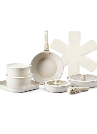17 Piece Pots and Pans Set Nonstick, Detachable Handle Cookware, Space Saving Induction cookware set, Kitchen RV Cooking Sets, with Frying, Sauce, Saute, Tempered Glass Lids, Oven Safe, White