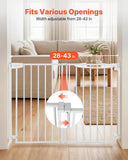 Baby Gate for Stairs, 28-43 in Adjustable Width, 30 in High Dog Gate, No Bottom Bar, One-Handed Operation, Easy Drilling Installation with Hardware Kit, for Stairs, Doorways, and House, White