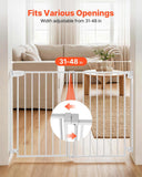 Baby Gate for Stairs, 31-48 in Adjustable Width, 30 in High Dog Gate, No Bottom Bar, One-Handed Operation, Easy Drilling Installation with Hardware Kit, for Stairs, Doorways, and House, White