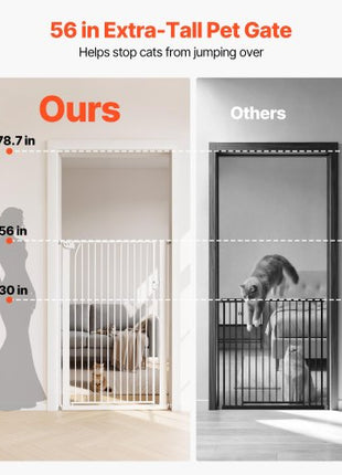 Extra Tall Pet Gate for Cats, 29-41 in Adjustable Width, 56 in High Dog Gate, with Pressure Mount Kit and Wall Mount Kit, 1.3 in Narrow Bar Spacing, for Stairs, Doorways, and House, White