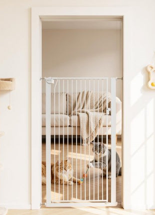 Extra Tall Pet Gate for Cats, 29-41 in Adjustable Width, 56 in High Dog Gate, with Pressure Mount Kit and Wall Mount Kit, 1.3 in Narrow Bar Spacing, for Stairs, Doorways, and House, White