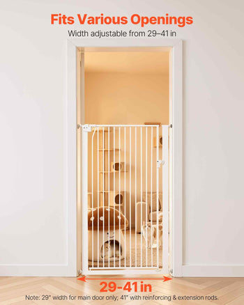 Extra Tall Pet Gate for Cats, 29-41 in Adjustable Width, 56 in High Dog Gate, with Pressure Mount Kit and Wall Mount Kit, 1.3 in Narrow Bar Spacing, for Stairs, Doorways, and House, White