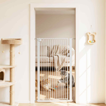Extra Tall Pet Gate for Cats, 29-41 in Adjustable Width, 56 in High Dog Gate, with Pressure Mount Kit and Wall Mount Kit, 1.3 in Narrow Bar Spacing, for Stairs, Doorways, and House, White