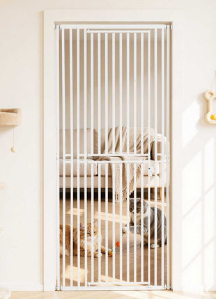 Extra Tall Pet Gate for Cats, 28-34 in  Adjustable Width, 78.7 in High Dog Gate, with Pressure Mount Kit and Wall Mount Kit, 1.2 in Narrow Bar Spacing, for Stairs, Doorways, and House, White