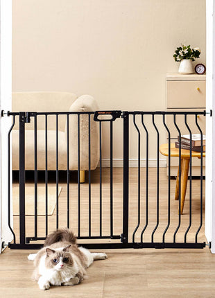 Baby Gate, 29.5"-46.4" Extra Wide, 30" High, Dog Gate for Stairs Doorways and House, Easy Step Walk Thru Auto Close Child Gate Pet Security Gate with Pressure Mount Kit and Wall Mount Kit, Black