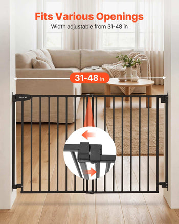 Baby Gate for Stairs, 31-48 in Adjustable Width, 30 in High Dog Gate, No Bottom Bar, One-Handed Operation, Easy Drilling Installation with Hardware Kit, for Stairs, Doorways, and House, Black