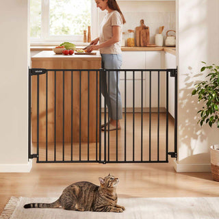 Baby Gate for Stairs, 31-48 in Adjustable Width, 30 in High Dog Gate, No Bottom Bar, One-Handed Operation, Easy Drilling Installation with Hardware Kit, for Stairs, Doorways, and House, Black