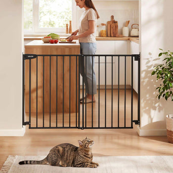 Baby Gate for Stairs, 31-48 in Adjustable Width, 30 in High Dog Gate, No Bottom Bar, One-Handed Operation, Easy Drilling Installation with Hardware Kit, for Stairs, Doorways, and House, Black