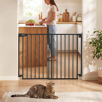 Baby Gate for Stairs, 28-43 in Adjustable Width, 36 in High Dog Gate, No Bottom Bar, One-Handed Operation, Easy Drilling Installation with Hardware Kit, for Stairs, Doorways, and House, Black