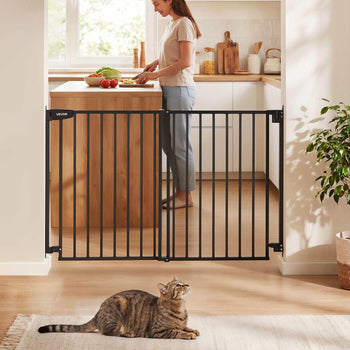 Baby Gate for Stairs, 31-48 in Adjustable Width, 36 in High Dog Gate, No Bottom Bar, One-Handed Operation, Easy Drilling Installation with Hardware Kit, for Stairs, Doorways, and House, Black