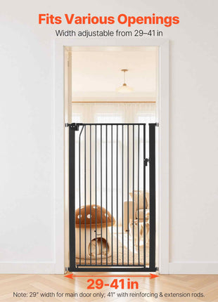 Extra Tall Pet Gate for Cats, 29-41 in Adjustable Width, 56 in High Dog Gate, with Pressure Mount Kit and Wall Mount Kit, 1.3 in Narrow Bar Spacing, for Stairs, Doorways, and House, Black