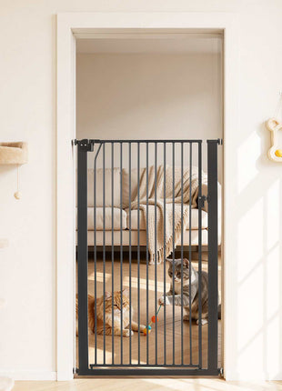 Extra Tall Pet Gate for Cats, 29-41 in Adjustable Width, 56 in High Dog Gate, with Pressure Mount Kit and Wall Mount Kit, 1.3 in Narrow Bar Spacing, for Stairs, Doorways, and House, Black