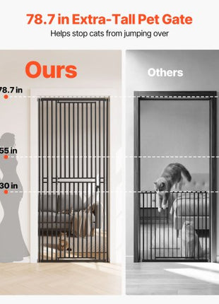 Extra Tall Pet Gate for Cats, 28-34 in Adjustable Width, 78.7 in High Dog Gate, with Pressure Mount Kit and Wall Mount Kit, 1.2 in Narrow Bar Spacing, for Stairs, Doorways, and House, Black