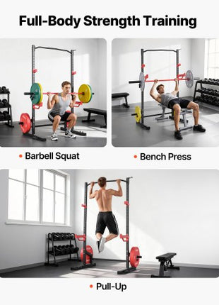 Power Cage Squat Rack, Multifunctional Power Rack Home Gym, 1000LBS Strength Training Workout Equipment with 4 Band Pegs, Adjustable J-Hooks & Safety Bars for Barbell Squat Bench Press Pull-Up