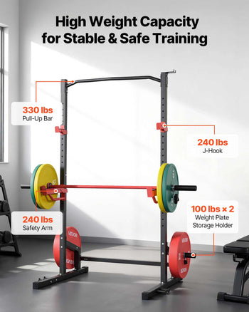 Power Cage Squat Rack, Multifunctional Power Rack Home Gym, 1000LBS Strength Training Workout Equipment with 4 Band Pegs, Adjustable J-Hooks & Safety Bars for Barbell Squat Bench Press Pull-Up