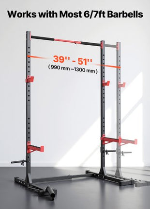 Power Cage Rack, Multifunctional Squat Rack for Home Gym, Width-Adjustable Workout Strength Training Equipment with 6 Band Pegs, Landmine Attachment & Safety Bars for Bench Press Squats Pull-Up