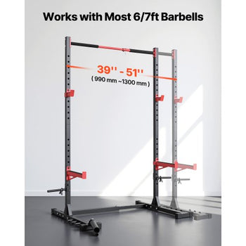 Power Cage Rack, Multifunctional Squat Rack for Home Gym, Width-Adjustable Workout Strength Training Equipment with 6 Band Pegs, Landmine Attachment & Safety Bars for Bench Press Squats Pull-Up