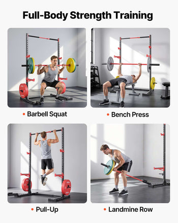 Power Cage Rack, Multifunctional Squat Rack for Home Gym, Width-Adjustable Workout Strength Training Equipment with 6 Band Pegs, Landmine Attachment & Safety Bars for Bench Press Squats Pull-Up