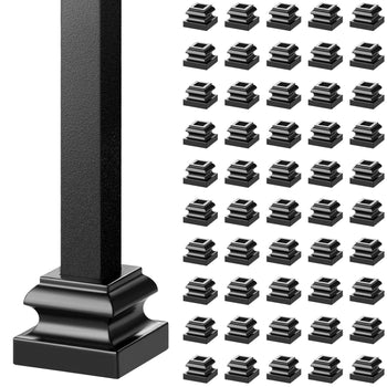 Black metal fence post with decorative base, textured finish, ideal for modern outdoor landscaping projects.