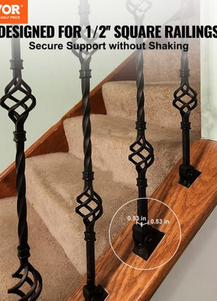 Aluminum Alloy Baluster Shoes Square Balusters Baluster Wrought Spindles for Staircase Slant Shoes with Screw Holes for  1/2 Inch Staircase Balusters, Black (50 Pcs)(Screws Sold Separately)