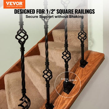 Aluminum Alloy Baluster Shoes Square Balusters Baluster Wrought Spindles for Staircase Slant Shoes with Screw Holes for  1/2 Inch Staircase Balusters, Black (50 Pcs)(Screws Sold Separately)