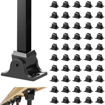 Black metal deck railing post with bracket set for secure installation, ideal for modern outdoor spaces.