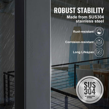 Cable Railing Post, 42" x 2" x 2" Steel Level Deck Railing Post Without Holes, SUS304 Stainless Steel Cable Rail Post, Stair Handrail Post with Horizontal and Curved Bracket, 1-Pack, Black