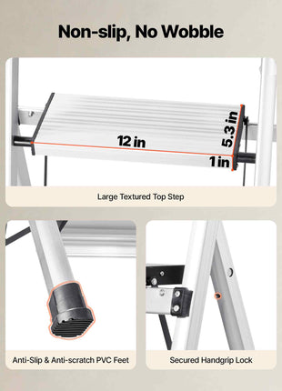 6 Step Ladder, Folding Step Stool with Wide Anti-Slip Pedal and Comfort Handgrip, 330 lbs Capacity Portable Aluminum Stepladder, Multi-Use for Kitchen, Warehouse, Household and Office, Silver