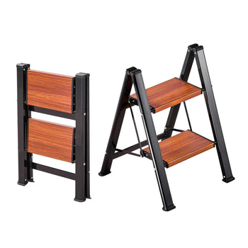 2 Step Ladder, Folding Step Stool with Wide Anti-Slip Pedal and Comfort Handgrip, Lightweight 330 lbs Capacity Portable Aluminum Plant Support, Multi-Use for Adults, Home Repairing, Cleaning