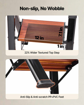 3 Step Ladder, Folding Step Stool with Wide Anti-Slip Pedal and Comfort Handgrip, Lightweight 330 lbs Capacity Portable Aluminum Plant Support, Multi-Use for Adults, Home Repairing, Cleaning