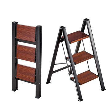 3 Step Ladder, Folding Step Stool with Wide Anti-Slip Pedal and Comfort Handgrip, Lightweight 330 lbs Capacity Portable Aluminum Plant Support, Multi-Use for Adults, Home Repairing, Cleaning